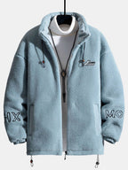 Men's Quilted-Lined Teddy Fleece Jacket – Warm High Collar Zip-Up Outdoor