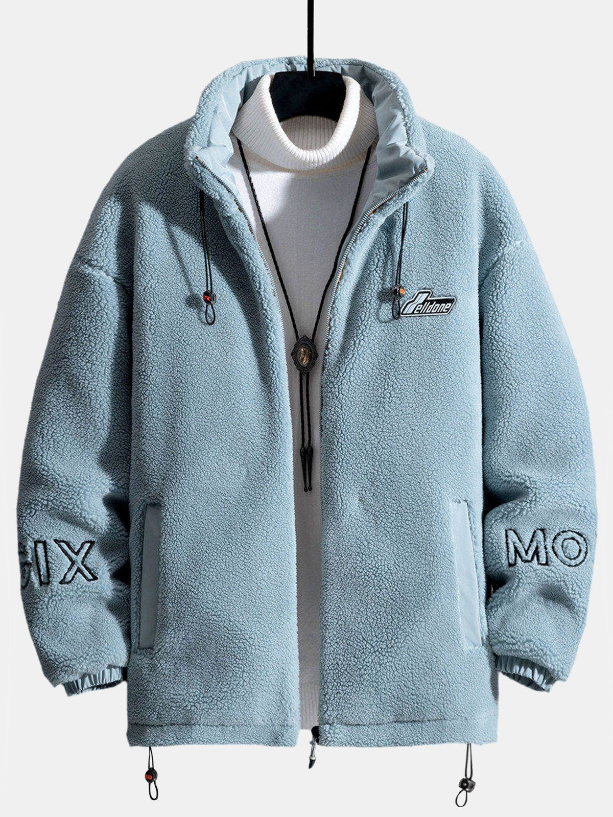 Men's Quilted-Lined Teddy Fleece Jacket – Warm High Collar Zip-Up Outdoor