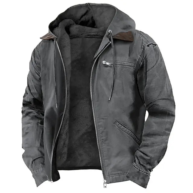 Men's Lined Hooded Winter Jacket – Adjustable Hood
