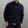 Men's Cable-Knit Zip Cardigan – Stand-Collar Long-Sleeve Sweater