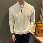 Men's Cable-Knit Zip Cardigan – Stand-Collar Long-Sleeve Sweater