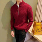 Men's Cable-Knit Zip Cardigan – Stand-Collar Long-Sleeve Sweater