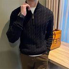 Men's Cable-Knit Zip Cardigan – Stand-Collar Long-Sleeve Sweater