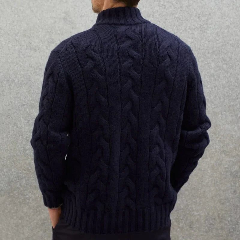 Men's Cable-Knit Zip Cardigan – Stand-Collar Long-Sleeve Sweater