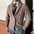 Men's Cable-Knit Shawl Collar Cardigan – Button-Front Sweater