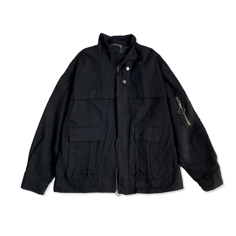 Men's Retro Loose Jacket – Boxy Zip Work Jacket in Black or Green