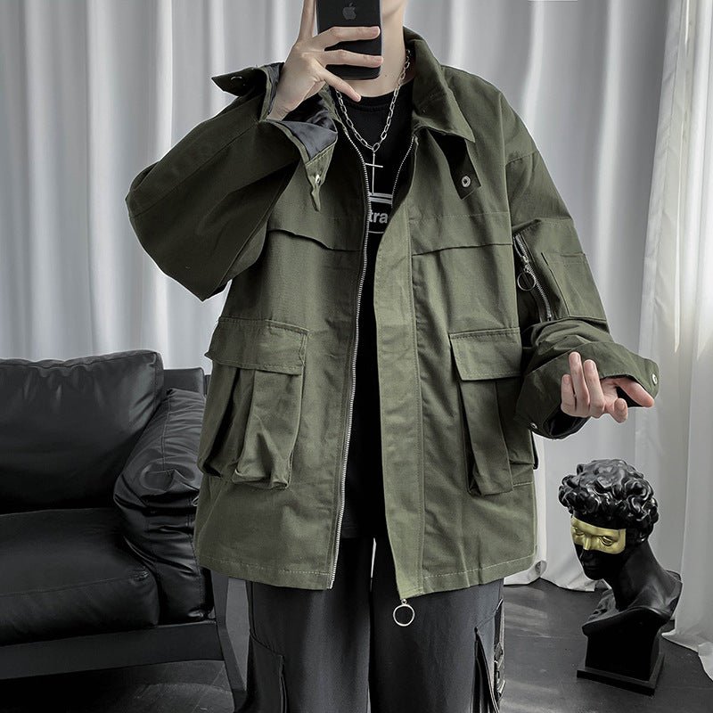 Men's Retro Loose Jacket – Boxy Zip Work Jacket in Black or Green