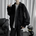 Men's Retro Loose Jacket – Boxy Zip Work Jacket in Black or Green