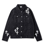 Men's Cross Denim Jacket – Statement Trucker Jacket in Blue or Black