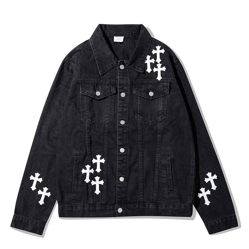 Men's Cross Denim Jacket – Statement Trucker Jacket in Blue or Black