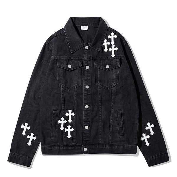 Men's Cross Denim Jacket – Statement Trucker Jacket in Blue or Black