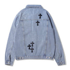 Men's Cross Denim Jacket – Statement Trucker Jacket in Blue or Black