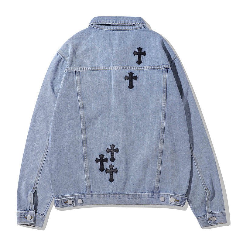 Men's Cross Denim Jacket – Statement Trucker Jacket in Blue or Black