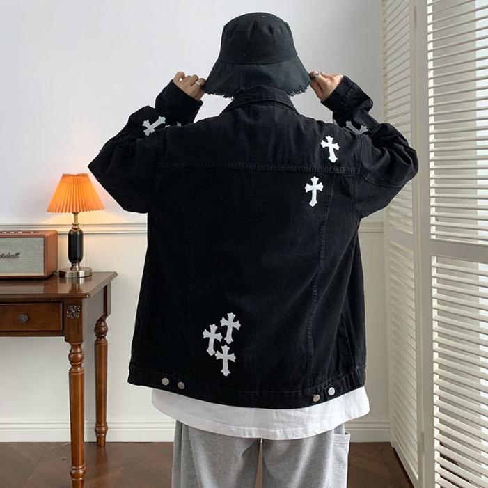 Men's Cross Denim Jacket – Statement Trucker Jacket in Blue or Black