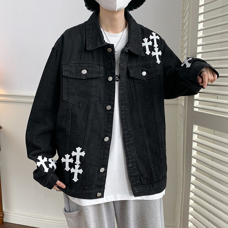 Men's Cross Denim Jacket – Statement Trucker Jacket in Blue or Black
