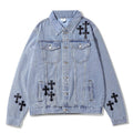 Men's Cross Denim Jacket – Statement Trucker Jacket in Blue or Black