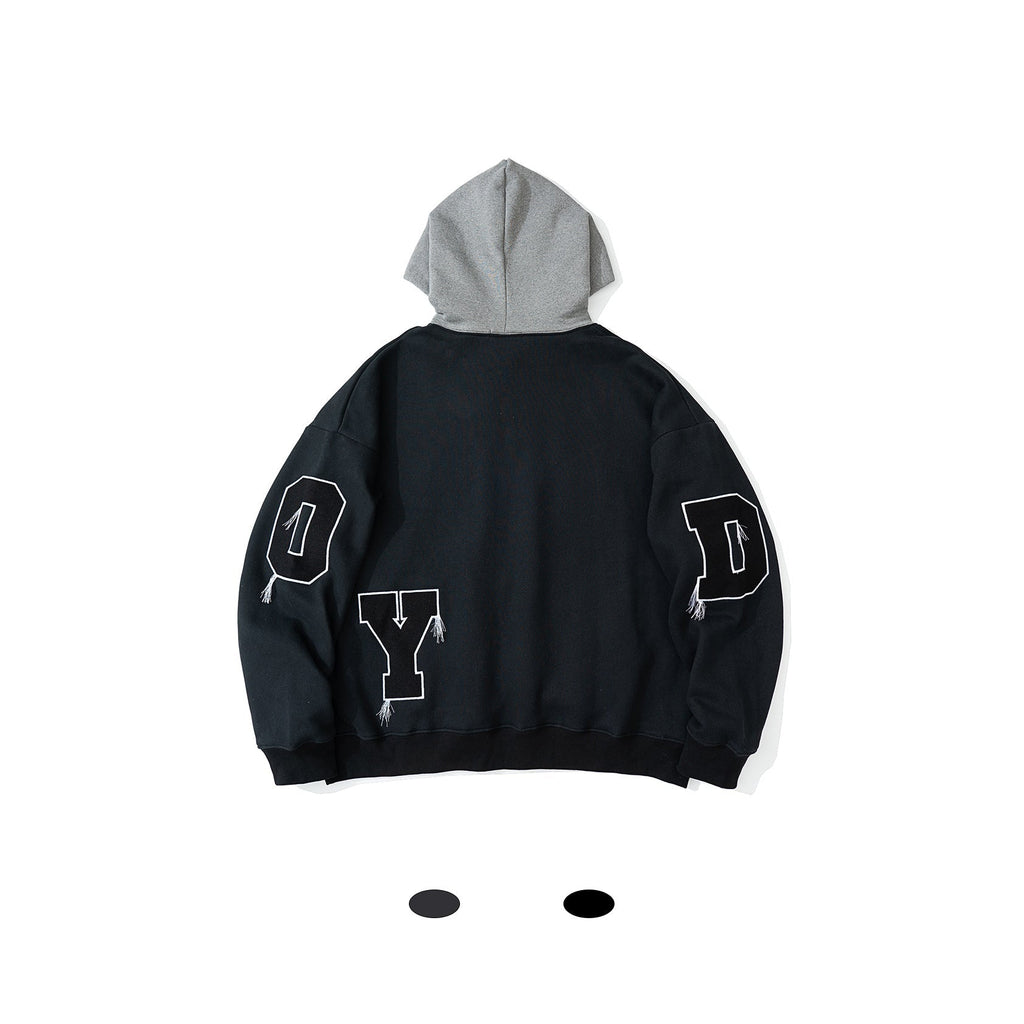 Men's Two Tone Embroidered Hoodie – Dark Grey Contrast Panel Hoodie