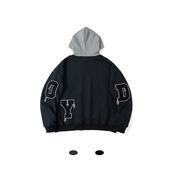 Men's Two Tone Embroidered Hoodie – Dark Grey Contrast Panel Hoodie
