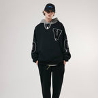 Men's Two Tone Embroidered Hoodie – Dark Grey Contrast Panel Hoodie