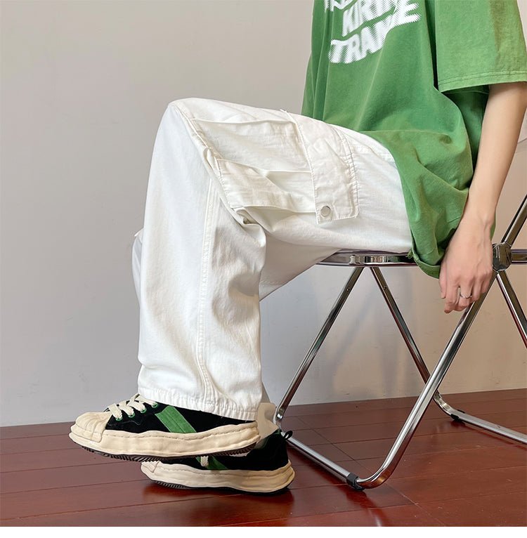 Men's Loose Wide Trousers – Flowing Straight Leg Pants in White, Black or Apricot