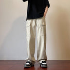 Men's Loose Wide Trousers – Flowing Straight Leg Pants in White, Black or Apricot
