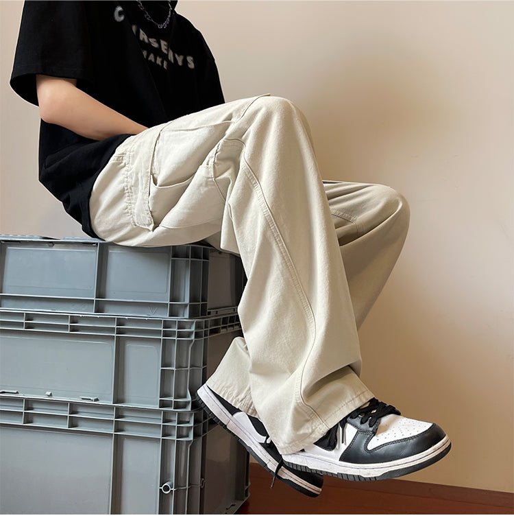 Men's Loose Wide Trousers – Flowing Straight Leg Pants in White, Black or Apricot