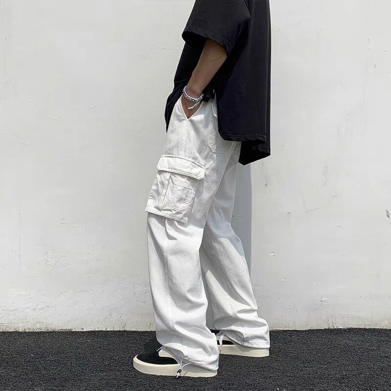 Men's Loose Wide Trousers – Flowing Straight Leg Pants in White, Black or Apricot