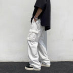Men's Loose Wide Trousers – Flowing Straight Leg Pants in White, Black or Apricot