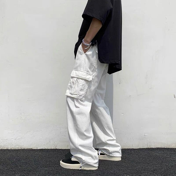 Men's Loose Wide Trousers – Flowing Straight Leg Pants in White, Black or Apricot