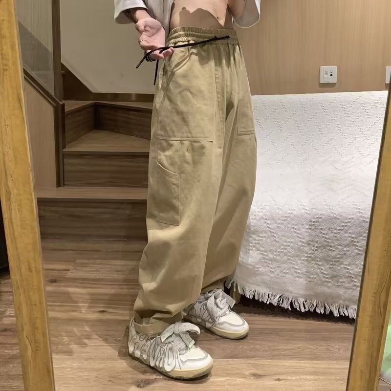Men's Wide Leg Cargo Trousers – Baggy Utility Pants in Black, White or Khaki