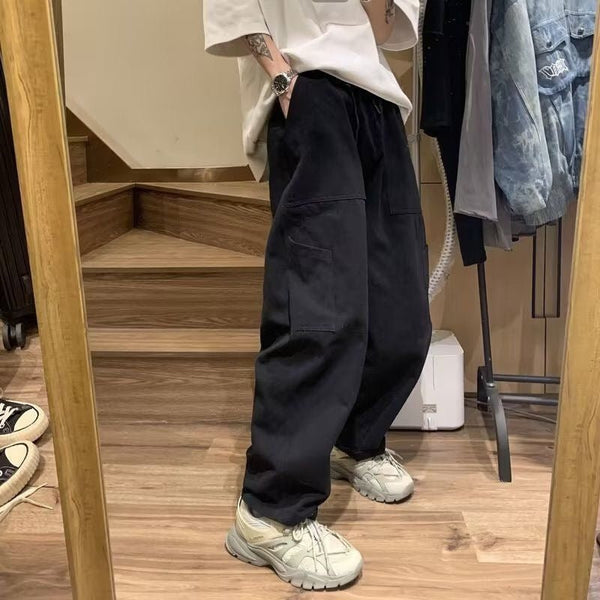 Men's Wide Leg Cargo Trousers – Baggy Utility Pants in Black, White or Khaki