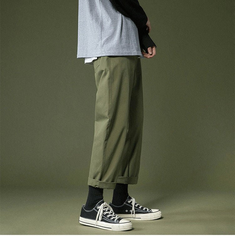 Men's Loose Straight Trousers – Clean Wide Pants in Black, Khaki or Army Green
