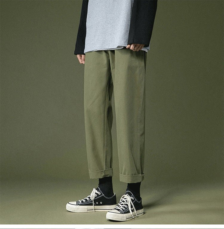 Men's Loose Straight Trousers – Clean Wide Pants in Black, Khaki or Army Green