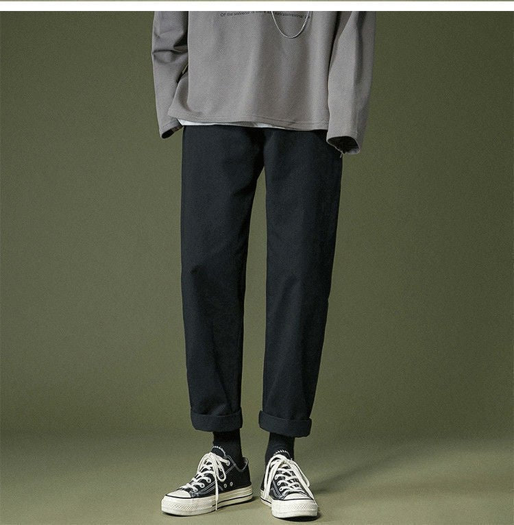 Men's Loose Straight Trousers – Clean Wide Pants in Black, Khaki or Army Green