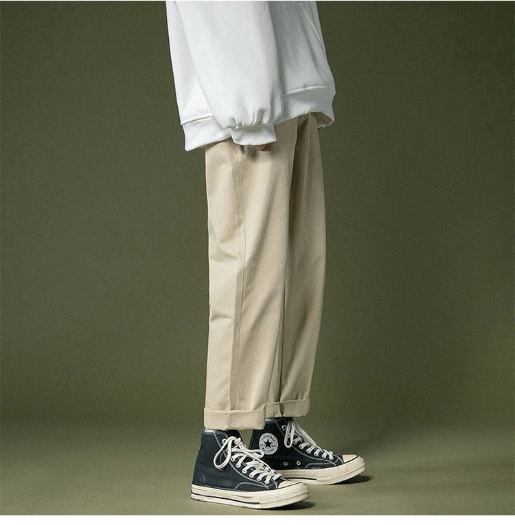 Men's Loose Straight Trousers – Clean Wide Pants in Black, Khaki or Army Green