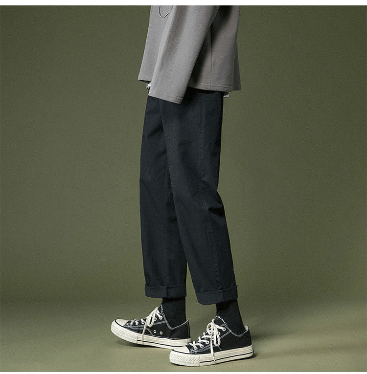 Men's Loose Straight Trousers – Clean Wide Pants in Black, Khaki or Army Green