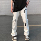 Men's Cross Print Trousers – Relaxed Streetwear Pants in Black or White