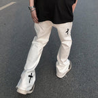 Men's Cross Print Trousers – Relaxed Streetwear Pants in Black or White