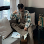 Men's Plaid Knit Jumper – Checked Crewneck in Coffee or Green