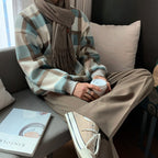 Men's Plaid Knit Jumper – Checked Crewneck in Coffee or Green