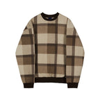 Men's Plaid Knit Jumper – Checked Crewneck in Coffee or Green