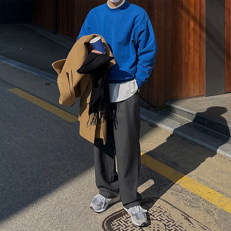 Men's Casual Crewneck Jumper – Soft Knit in Light Grey, Black or Blue