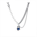 Blue Gem Pendant Necklace – Titanium Steel Chain with Stone Detail