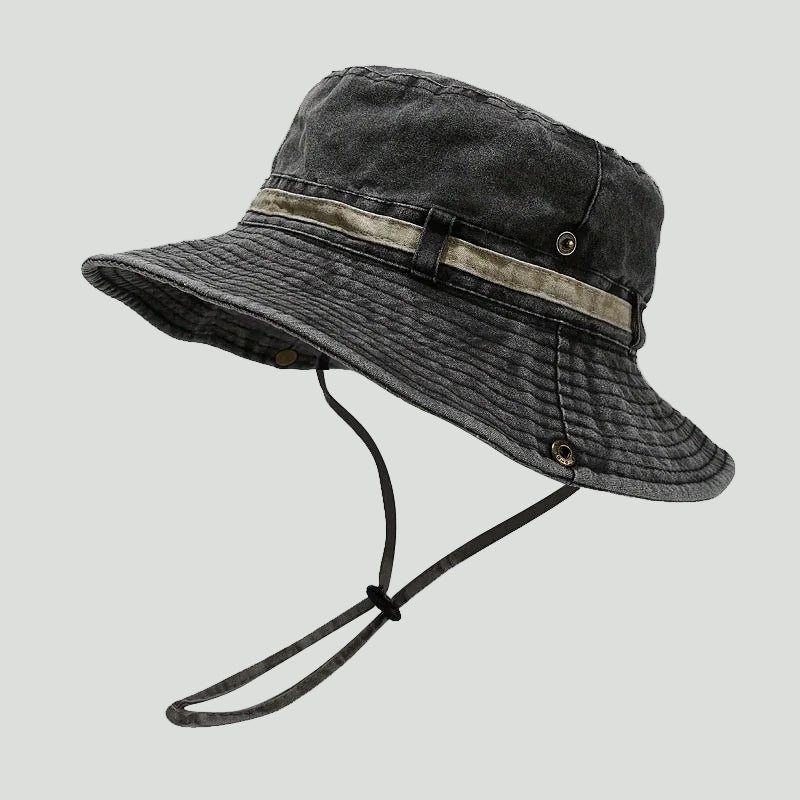 Men's Cotton Boonie Hat – Adjustable Chin-Strap Wide-Brim Outdoor Sun Hat