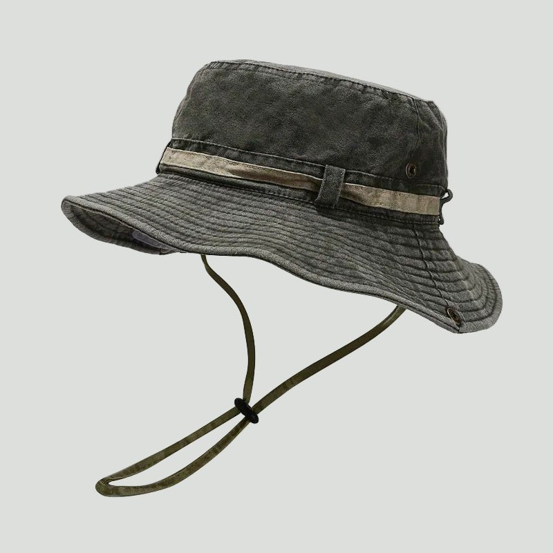 Men's Cotton Boonie Hat – Adjustable Chin-Strap Wide-Brim Outdoor Sun Hat
