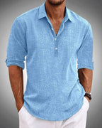 Men's Cotton Popover Shirt – Breathable Roll-Sleeve Top