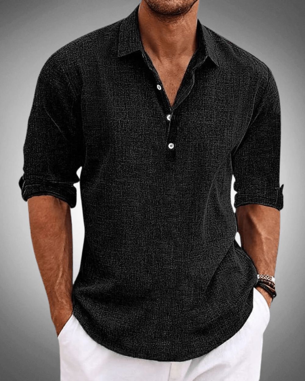 Men's Cotton Popover Shirt – Breathable Roll-Sleeve Top