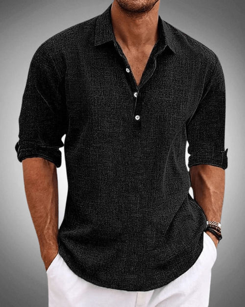 Men's Cotton Popover Shirt – Breathable Roll-Sleeve Top