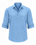 Men's Cotton Popover Shirt – Breathable Roll-Sleeve Top