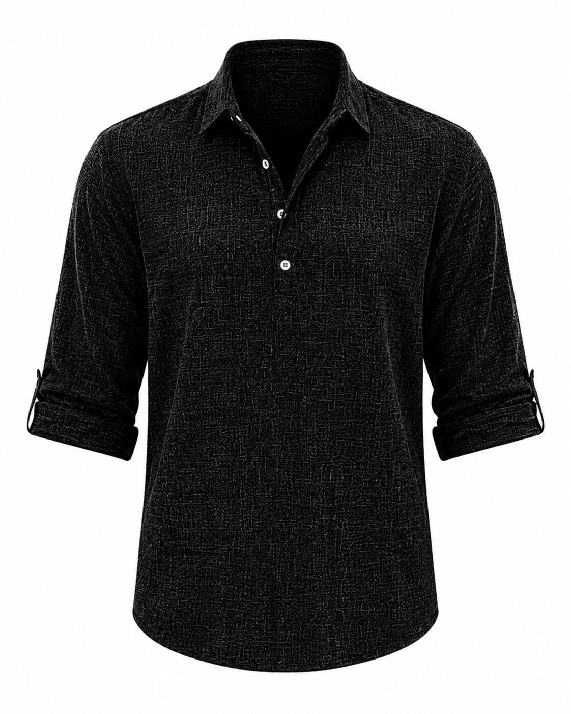 Men's Cotton Popover Shirt – Breathable Roll-Sleeve Top